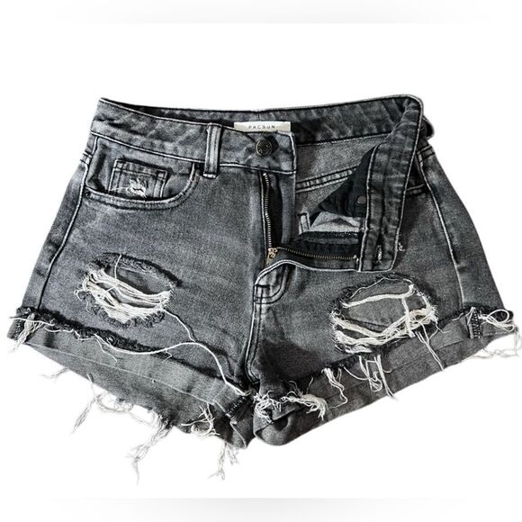 PacSun mom shorts distressed jean black wash denim size 25 - Picture 7 of 13